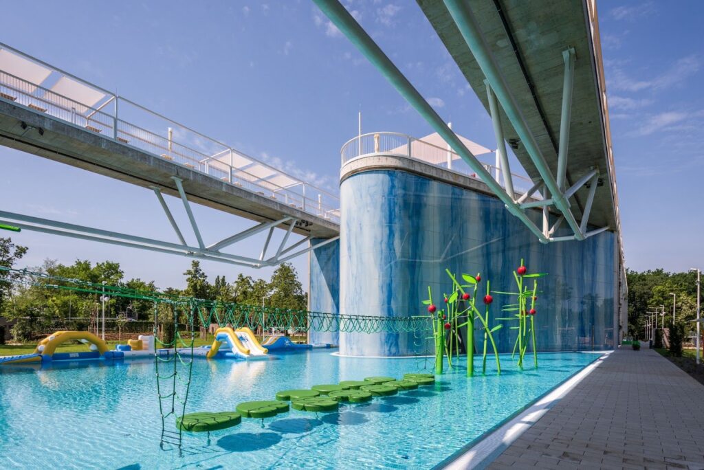 What types of attractions define a water theme park?